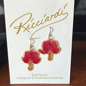 Red Floral Real Flower Drop Earrings
